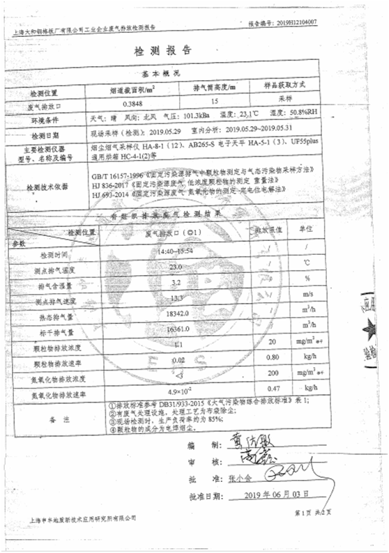 打磨焊接車間煙氣凈化設備工程檢測結(jié)果